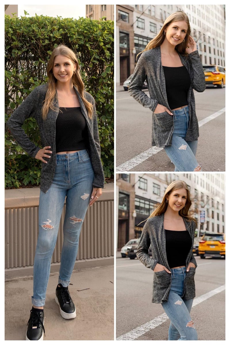 ULTRANICE Cardigan Sweaters Womens Fall Fashion 2024 Lightweight Long Sleeve Casual Business Clothing Knit Tops Clothes Summer Winter Outfits Work Trendy Button Down Gray Grey Pocket - Image 5